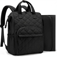 Petit sac à dos à fermeture éclair pour couches, mini sac à langer unisexe avec matelas à langer et attaches pour poussette, noir