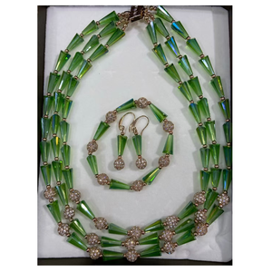 Luxe 3 pièces vert émeraude cristal ensemble de bijoux Double couche strass <span class=keywords><strong>collier</strong></span> cravate noire réglable pour mariage Gala pour la mère - Product Image 1