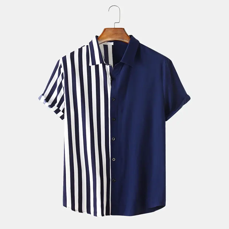 MOQ 1 BOX Summer New Men's Short-sleeved Shirt Black and White Stripes Fashion Simple Camisas Para Hombre