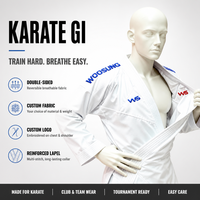 Kimono de karaté respirant double face avec logo personnalisé, col épais croisé sur le devant, pour clubs et équipes, vente en gros