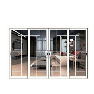Desain Clauses Grill Pintu Kaca Geser Aluminium Pola Desain Baru dengan Kisi PVC Tempered Glass Pintu Masuk Modern Hotel OJY - Product Image 2