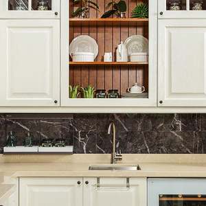 Hot Selling Retro Style Shaker Design Solid Wood Kitchen Cabinets With Quartz <b>Stone</b> Island for Home Improvement - Product Image 2