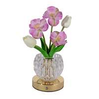 Lampe de chevet créative en forme de bouquet de fleurs de cerisier et de tulipes, vase en verre, décoration de la maison, lampe de table, cadeau pour la fête des mères, rechargeable