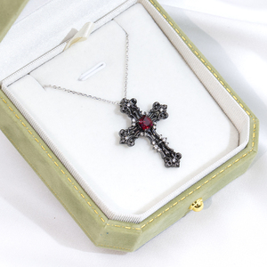 MSN-896 S925 Black Rhodium Cross With Lab Grown <b>Ruby</b> Gemstone Silver And Lab Grown Diamond Religious Pendant - Product Image 3