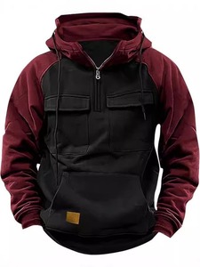Men's Solid Color Multi-Pocket Sport Hoodie for Cross-Border Trade, Spring and Autumn, American-Style Raglan <strong>Half</strong>-Zip <strong>Jacket</strong> - Product Image 5