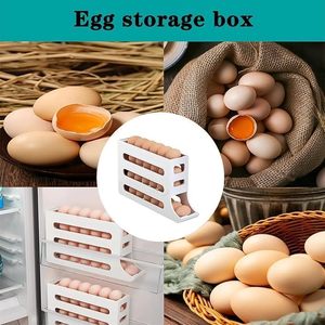 Organizador de Huevos para Refrigerador, Caja de Almacenamiento de Huevos de Cuatro Niveles, Tipo Deslizante Automático, Bandeja Giratoria para Huevos - Product Image 5