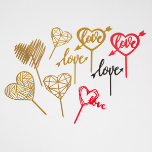 Acrylic Heart Cake Toppers Love Theme Gold Red Black Valentine's Day Birthday Party Decor Reusable Cake Decorating Supplies - Product Image 5