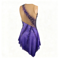 Costume de patinage artistique pour enfants et adultes, robe en maille violette sans manches à une épaule avec strass pour spectacle sur glace