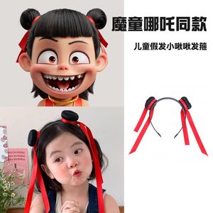 ที่คาดผมทรงผมเด็กสไตล์เนจ่าพร้อมริบบิ้นสีแดงสำหรับเด็กเล่นแต่งกาย - Product Image 1