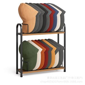 Iron And Wood <b>Hat</b> Rack 2 Tier <b>Standing</b> Baseball Cap Organizer For Wardrobe Cabinet Storage - Product Image 5