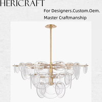 Lustre contemporain en verre transparent, luminaire suspendu moderne en laiton doré de luxe pour salle à manger et salon