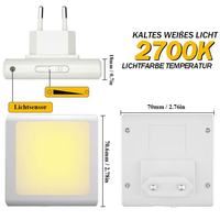 Veilleuse LED carrée moderne avec capteur crépusculaire, gradation progressive, blanc chaud 2700K, pour usage intérieur