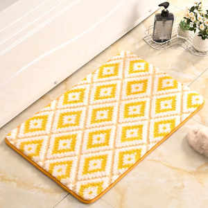 Alfombra de Baño Moderna Geométrica Rectangular Amarilla de Algodón Afelpado Antideslizante Absorbente para el Hogar Lavable a Máquina - Product Image 1