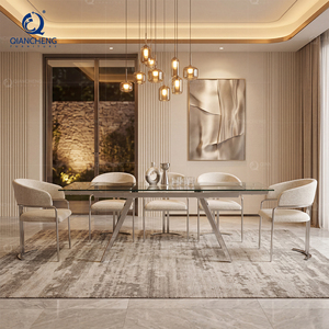 Mesa de cena de acero inoxidable, conjunto de sillas y mesas extensibles de cristal transparente para comedor, venta al por mayor - Product Image 2