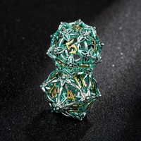 Ensemble de 7 dés polyédriques DND en métal creux D4 D6 D8 D10 D12, émail vert filigrané avec chiffres dorés pour Dungeons & Dragons