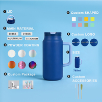 Gobelet isotherme de voyage de haute qualité avec logo personnalisé, 765 ml, en acier inoxydable à double paroi, réutilisable, avec poignée et couvercle rabattable