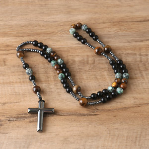 <span class=keywords><strong>Collana</strong></span> <span class=keywords><strong>con</strong></span> croce del <span class=keywords><strong>rosario</strong></span> cattolico per uomini cristo gioielli da meditazione giallo agata nera africana - Product Image 6