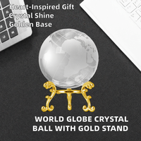 Globe terrestre en cristal, sphère décorative avec base dorée - un cadeau créatif et exquis