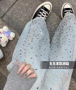 Jeans Europei a Gamba Dritta con Applicazioni Brillanti, Nuova Moda Primavera-Autunno 2024, <span class=keywords><strong>Pantaloni</strong></span> Casual a Gamba Dritta - Product Image 3