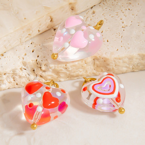 จี้แก้วรูปหัวใจพร้อมลายรักสแตนเลส DIY เครื่องประดับสำหรับสร้อยคอของขวัญสำหรับทุกเพศ - Product Image 2