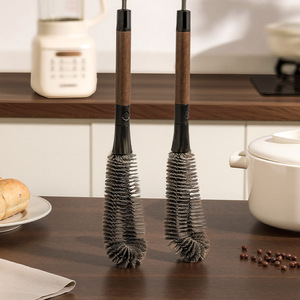 2 In 1 Cleaning Brush Walnut Wood Handle Nylon Bristles Flexible Crevice Cup Bottle Blender Brush Household Kitchen Use - Product Image 1