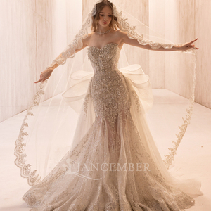Lsgz04 Magnificent White High Neck Long Sleeve Crystal Sequin Beaded Palace <b>Ball</b> <b>Gown</b> Cathedral Wedding Dress Jancemebr - Product Image 1