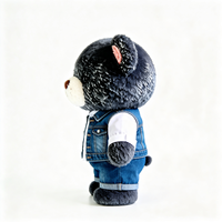 Peluche Ours Noir Doux et Moelleux avec Chemise Blanche, Gilet en Jean et Short – Vente en Gros Adorable Peluche Ours