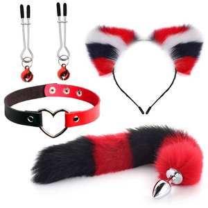 Bandeaux d'oreilles de lapin mignon queue de renard godemichet <span class=keywords><strong>Anal</strong></span> en métal collier pinces à mamelon BDSM Cosplay ensemble pour Couples femmes - Product Image 3