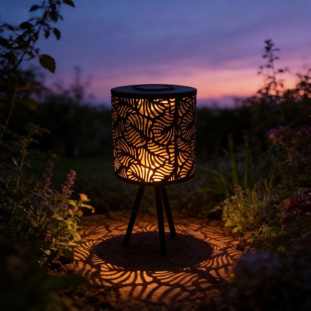 Solar Projection Lamp with Leaf Pattern Cutout and Tripod Stand for Outdoor Garden Romantic Landscape Lighting