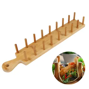 Wooden Taco Holder Taco Serving Food Boards With Handle Rack Holds 8 Soft Or Hard Shell Tacos Great For Tortillas Burritos Home