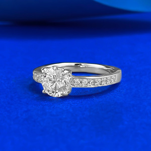 Nuevo anillo de novia de <span class=keywords><strong>diamante</strong></span> redondo con incrustaciones de cuatro garras de plata S925 de 6,5mm, joyería de boda con borde cruzado en <span class=keywords><strong>vivo</strong></span> de Libro <span class=keywords><strong>Rojo</strong></span> - Product Image 2