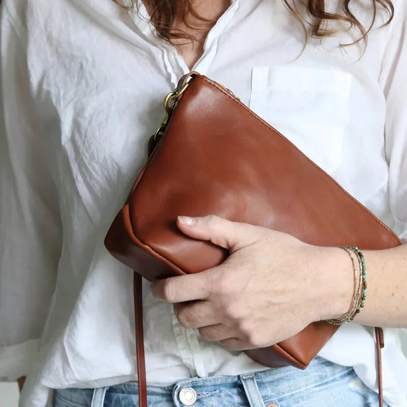 Wholesale Custom Woman Travel Shoulder Messenger Pouch Purse Vegan Leather Brown Crossbody Clutch Bags