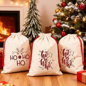 Bolsa de Regalo Navideña de Algodón y Lino 30 x 40 cm Ho Ho Ho Santa Decoración Navideña para el Hogar - Product Image 2