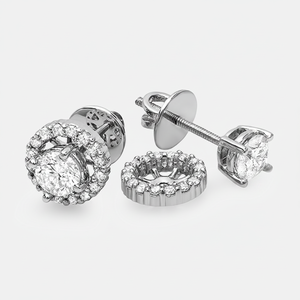 Boucles d'oreilles pour femmes en or blanc plaqué rhodium avec diamant rond véritable style halo - Product Image 2