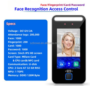 5 inch Nhận dạng khuôn mặt & tầm nhìn ban đêm kiểm soát truy cập cửa Hệ thống đo nhiệt độ vân tay sinh trắc học sản phẩm - Product Image 2