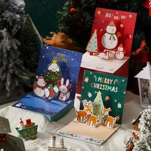 1pcs 3D Pop up Christmas Greeting Cards with Envelope Friend Family Blessing Postcard Birthday New Year Christmas Decoration - Product Image 1