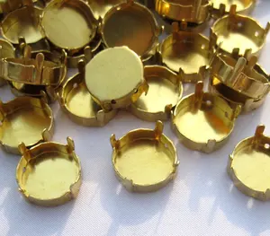 12mm Cabochon Prong Setting Round Brass Bezel Cups 4 Prongs 4 Side Holes