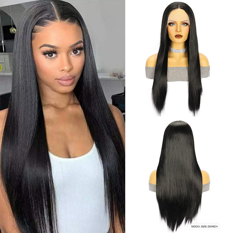 New Design 26inch Natural Black Long Straight Hair 13*4 Glueless