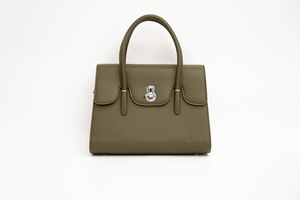 <b>Brown</b> Leather Look Handbag, Structured Tote Bag, Flap Purse with Metal Lock for Office Daily Use - Product Image 2