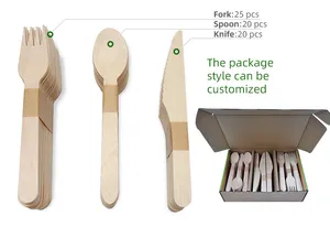 Bulk Birch Wooden Cutlery Spoon Forks Knives Factory Outlet Eco Friendly Biodegradable Disposable Printed Tableware Utensils