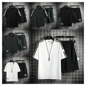 Casual sports suit for men summer 2024 new fashion Korean style men's short-sleeved T-shirt two-piece set wholesale suit