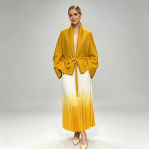 Conjunto de 2 piezas casual de alta calidad para mujer, con cuello chal, falda degradada ombré, moda modesta, conjunto plisado Miyake para pedidos al por mayor - Product Image 5