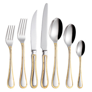 Set di Posate Antiche per Hotel e Ristoranti, Alta Qualità in Acciaio Inox 304, Set di Posate in Argento e Oro per Matrimoni - Product Image 1
