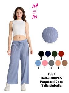 Pantalones Anchos de Cintura Alta, Corte Holgado, 100% Algodón Tejido, Casuales de Verano, Color Sólido, Cierre con Cordón - Product Image 3
