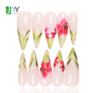 Juego de 10 <span class=keywords><strong>Uñas</strong></span> Postizas de Gel Pintadas a Mano, <span class=keywords><strong>Uñas</strong></span> Stiletto Largas y Elegantes, Decoradas con Diseño de <span class=keywords><strong>Flores</strong></span> <span class=keywords><strong>en</strong></span> 3D, <span class=keywords><strong>Uñas</strong></span> Acrílicas Gruesas - Product Image 1