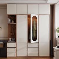 Armoire de chambre à coucher française personnalisée avec portes en verre cannelé, étagère latérale de présentation, armoire modulaire avec 6 tiroirs pour la maison