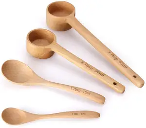 Best Wooden Measuring Spoons Set of 4, Wood Coffee Scoop Tablespoon and Teaspoon