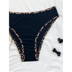 FOXA Conjunto de bikini de 2 piezas para mujer, cuello redondo, con ribete en contraste, tirantes finos, traje de baño de cintura alta - Product Image 5