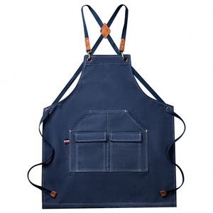 Tablier en toile de coton mélangé avec logo personnalisé, bretelles croisées, grandes poches, robuste et lavable pour baristas de café - Product Image 1