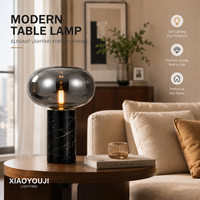 Lámpara de Mesa Moderna con Base de Mármol Natural y Pantalla de Cristal en Forma de Hongo, E27, 3 Colores Cambiantes, para Dormitorio o Sala de Estar (Reino Unido, Estados Unidos, Australia, Unión Europea)